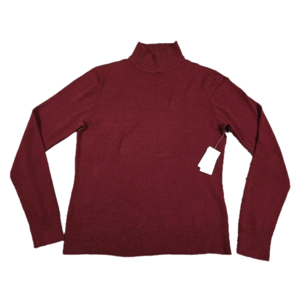 Due Per Due Red Silk Mock Neck Sweatshirt Long Sleeve Stretchy Quiet Luxury